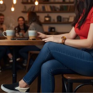Vintage Braided Leather Bracelet with Amber-Tone Resin Cabochon Boho 1970s
